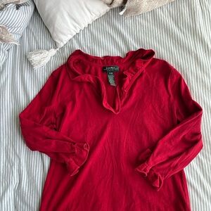 Lauren Ralph Lauren Red Ruffled Frilly V-Neck Long Sleeve Top